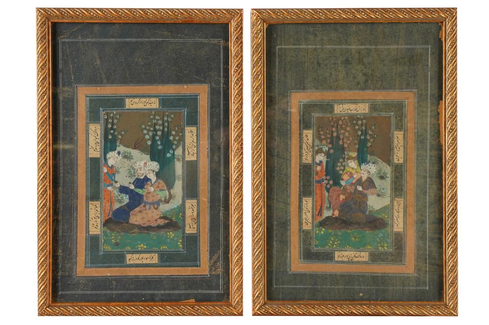 Appraisal: PAIR OF PERSIAN FRAMED MANUSCRIPTSeach hand painted x inches painting