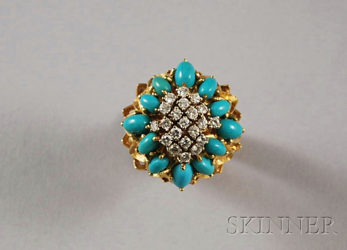 Appraisal: kt Gold Turquoise and Diamond Cluster Ring size