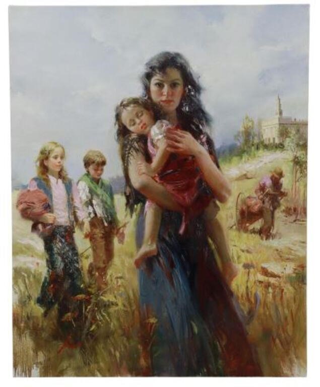 Appraisal: Unframed artist-embellished giclee on stretched canvas Nauvoo Legacy Pino Daeni