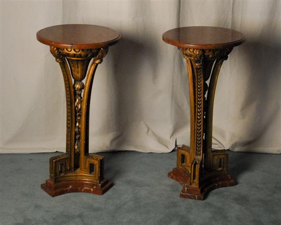 Appraisal: A Pair of French Marble-top Pedestals supported on a gilt