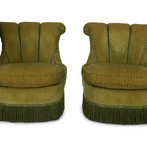 Appraisal: A Pair of Scroll-back Slipper Chairs th Century Height x