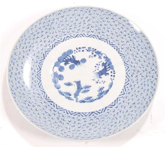 Appraisal: BLUE AND WHITE CHARGER Asian porcelain Hand decorated with wide