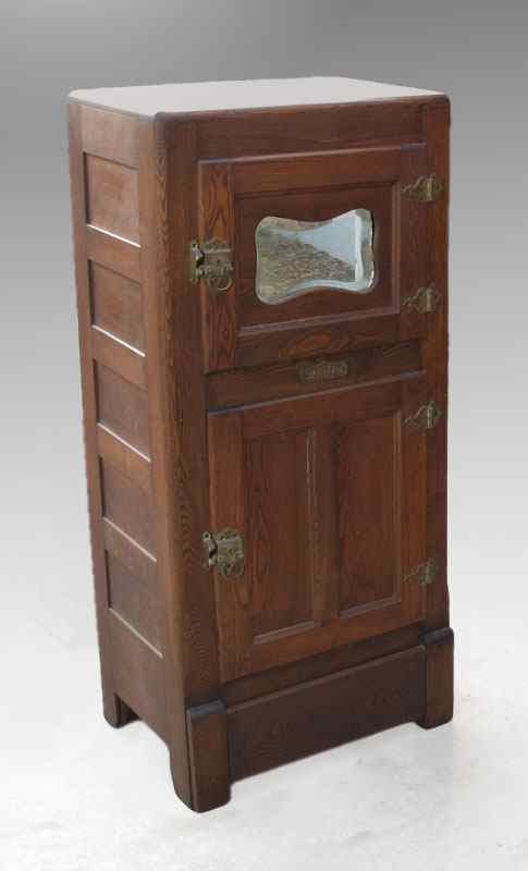 Appraisal: STANDARD GOLDEN OAK ICE CHEST WITH MIRROR door ice chest