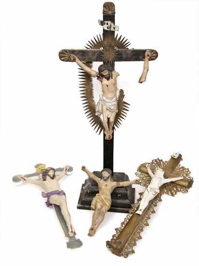 Appraisal: A selection of religious iconography including four crucifixion statues as