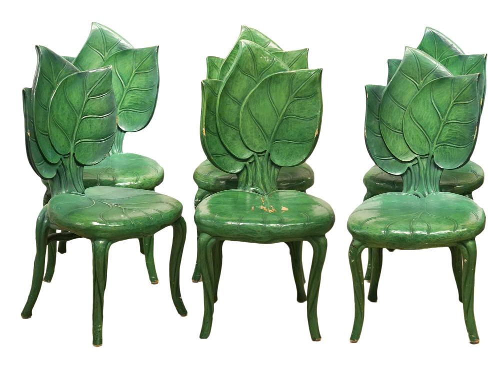 Appraisal: HAND CARVED BARTOLOZZI MAIOLI LEAF CHAIRSSix hand carved wooden leaf