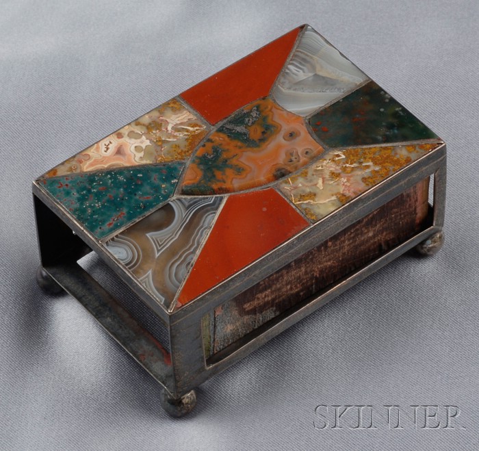 Appraisal: Victorian Sterling Silver and Scottish Agate Matchbox Birmingham late th