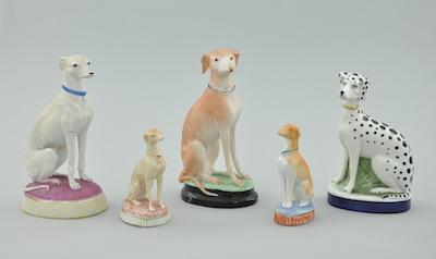 Appraisal: A Collection of Porcelain Seated Dogs Five figurals of various