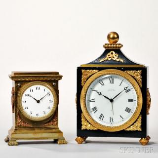 Appraisal: Two Gilt-decorated Desk Clocks France and Switzerland cast-brass case with