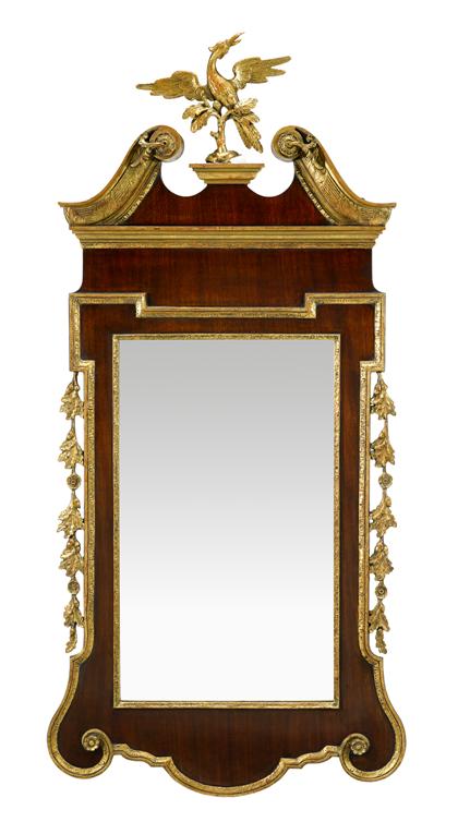 Appraisal: Chippendale mahogany and parcel gilt pier mirrorThe scrolled cornice centering