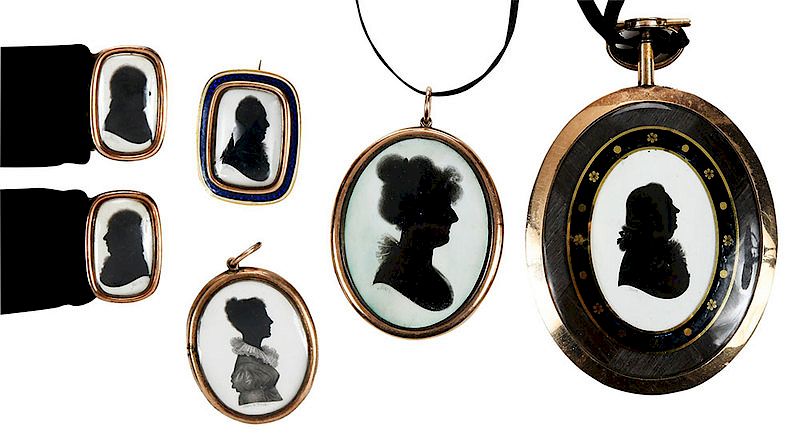 Appraisal: Six Gold Antique Silhouette Mourning Pieces circa all signed Miers