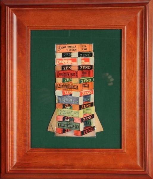 Appraisal: Framed Zeno Gum Die-Cut Sign Description Circa Depicts various colorful