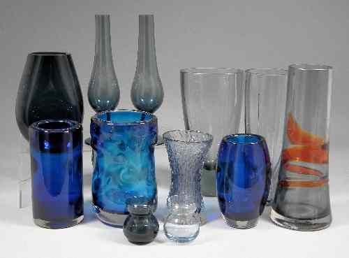 Appraisal: A Whitefriars blue glass knobbly vase ins high a ditto