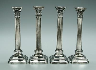 Appraisal: Four Wallace sterling candlesticks Corinthian columns shaped and weighted square