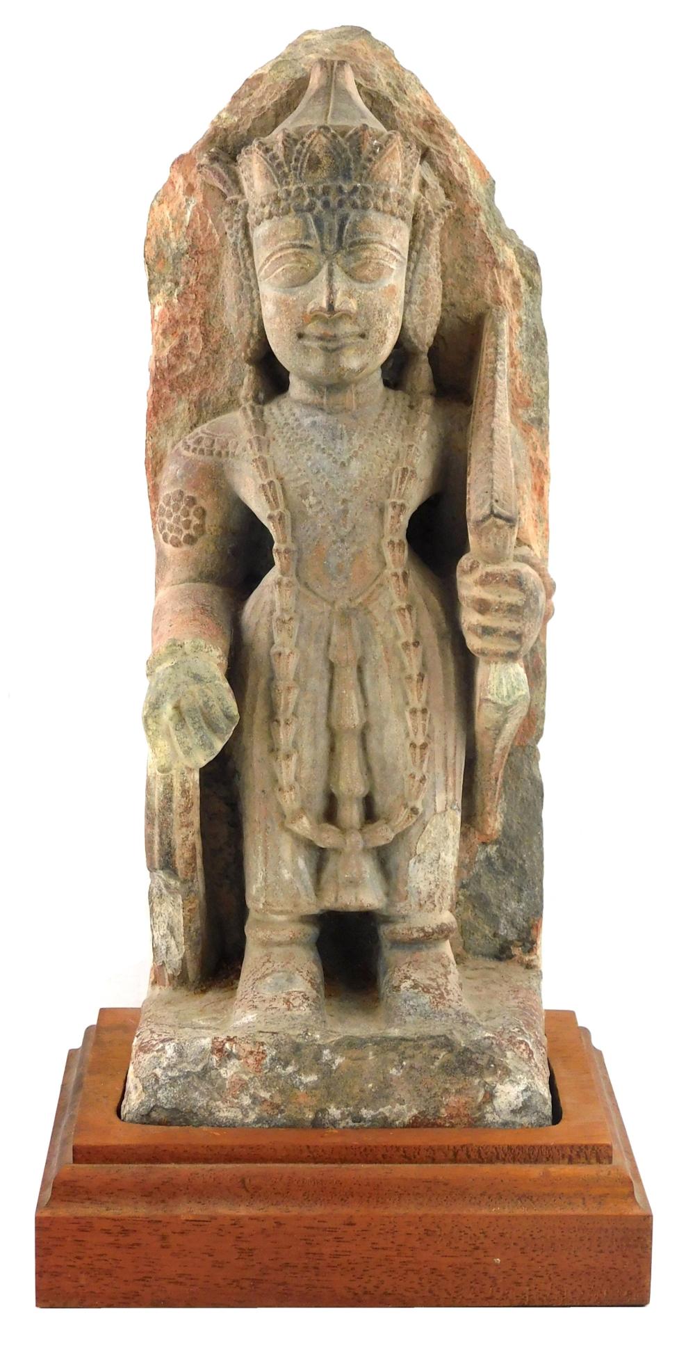 Appraisal: ASIAN Rama with bow th C carved stone sculpture possibly