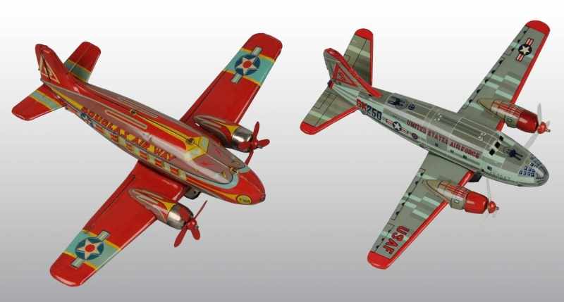 Appraisal: Lot of Tin Litho Airplane Friction Toys Description Japanese Working