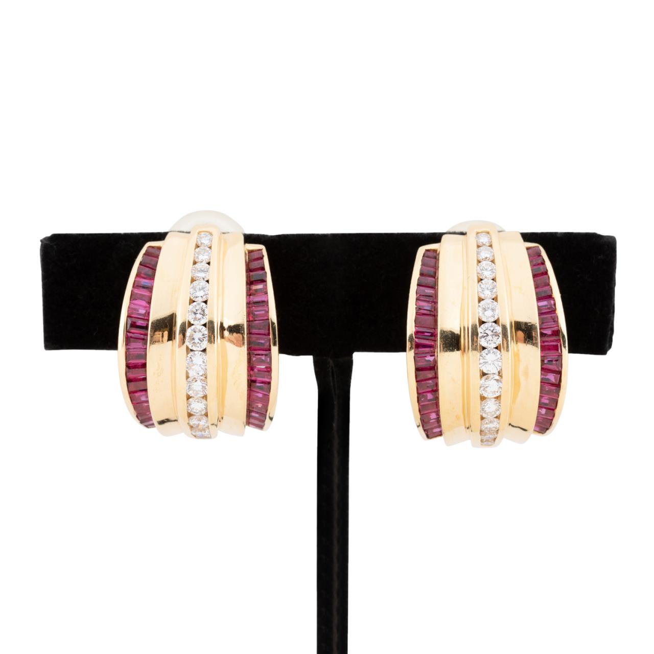 Appraisal: PR CHARLES KRYPELL K DIAMOND RUBY EARRINGS Pair of Charles