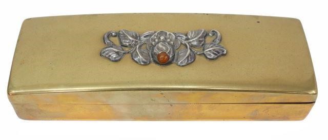 Appraisal: Danish silver-mounted gilt metal dresser box silver mount hallmarked C