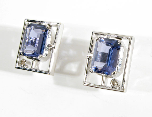 Appraisal: A PAIR OF TANZANITE DIAMOND AND FOURTEEN KARAT WHITE GOLD