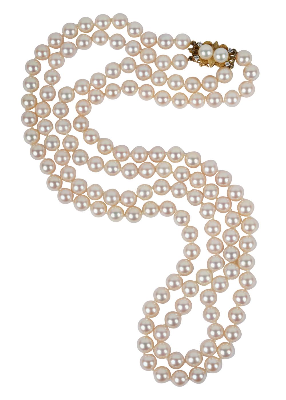 Appraisal: KARAT YELLOW GOLD CULTURED PEARL DOUBLE STRAND NECKLACEcontaining round cream