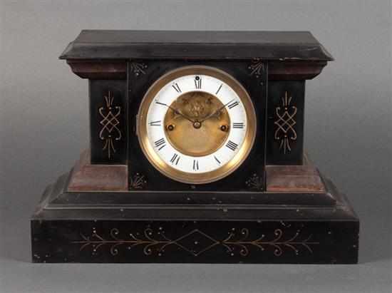 Appraisal: Victorian enameled metal mantel clock second half- th century black