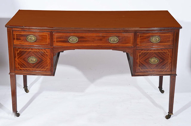 Appraisal: AN EDWARDIAN BOW FRONT WRITING DESK with Tunbridge Ware inlay