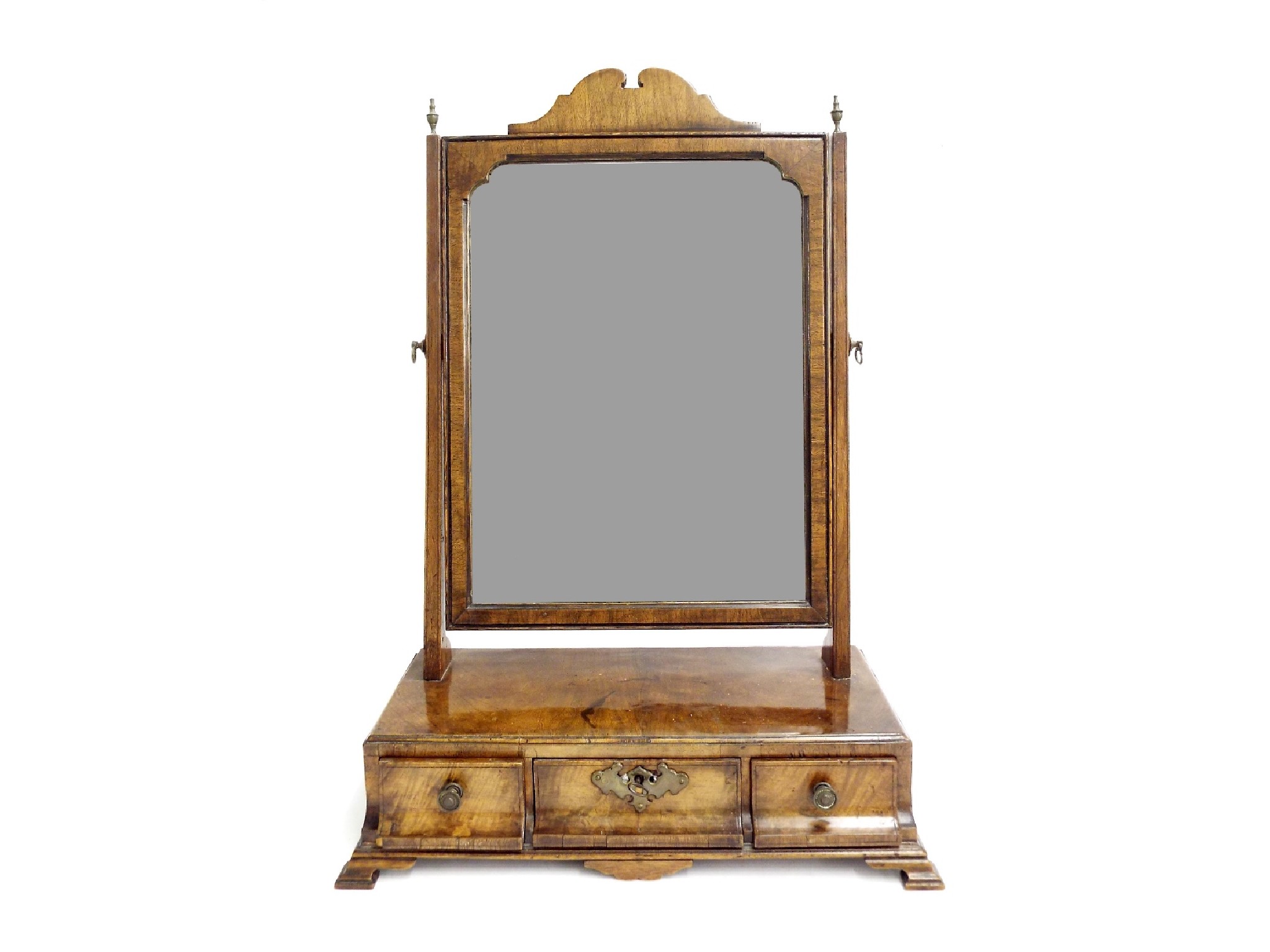 Appraisal: George III mahogany toilet mirror the base fitted with three