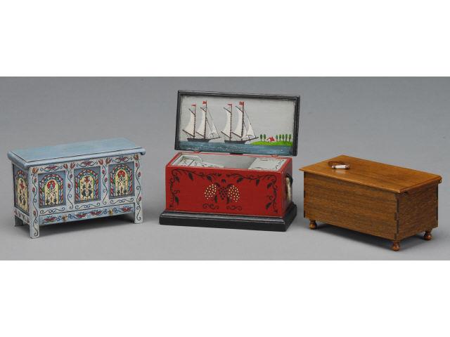 Appraisal: Three Artisan Blanket Chests MN A beautifully painted Pennsylvania dower