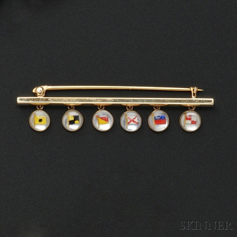 Appraisal: kt Gold and Reverse-painted Crystal Acrostic Brooch designed as signal