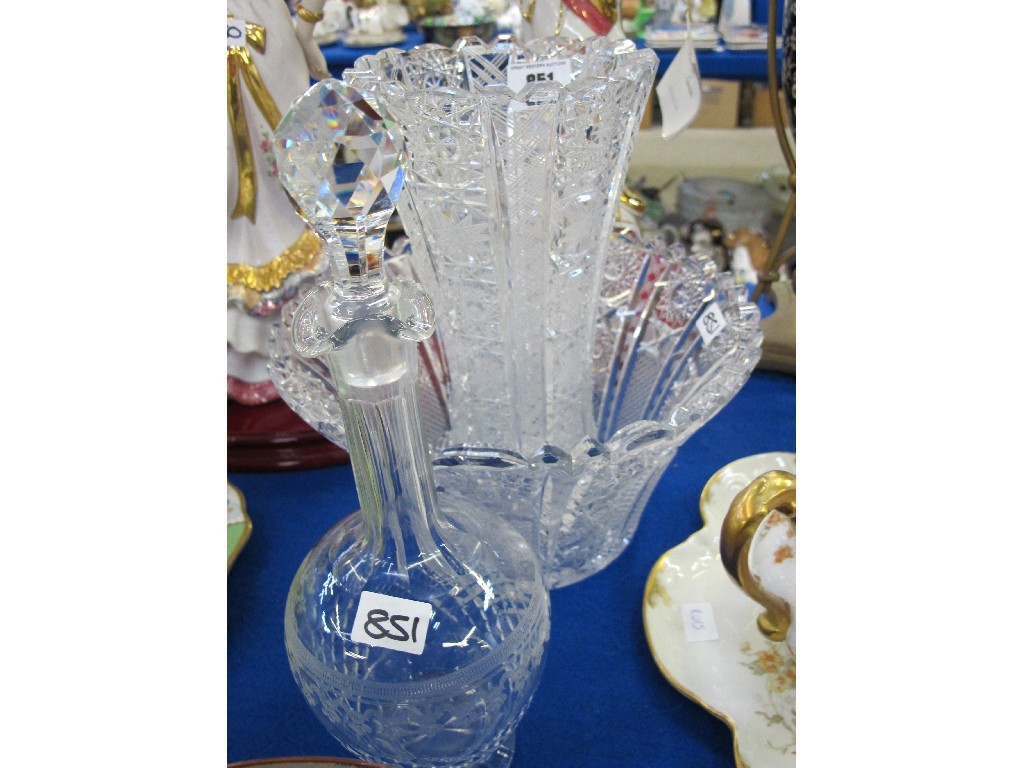 Appraisal: Cut glass decanter vase and a bowl