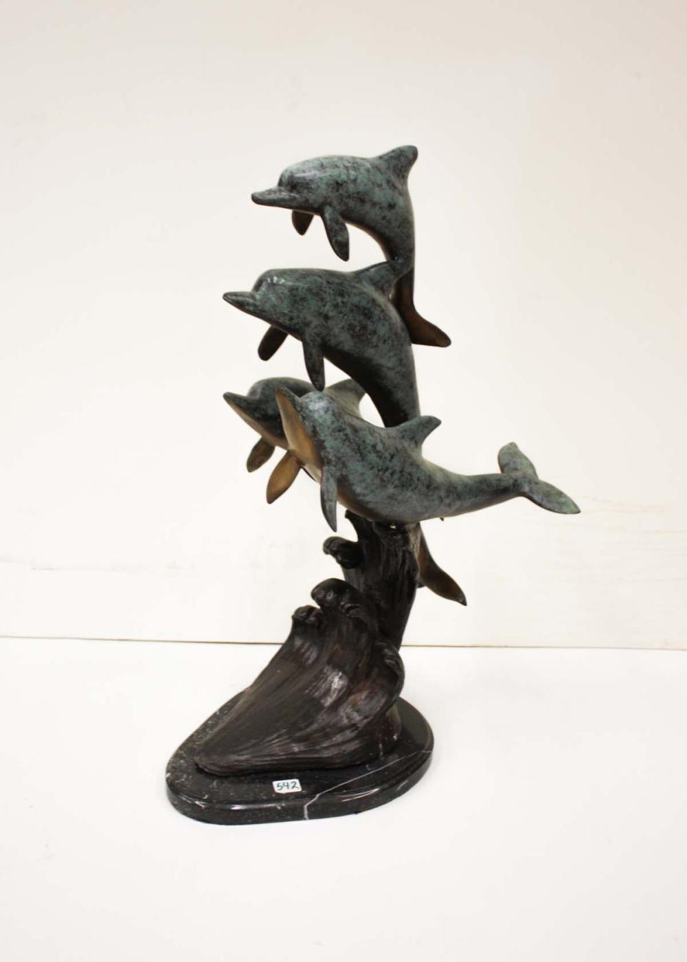 Appraisal: PATINATED BRONZE MARINE WILDLIFE SCULPTURE a pod of four bottlenose