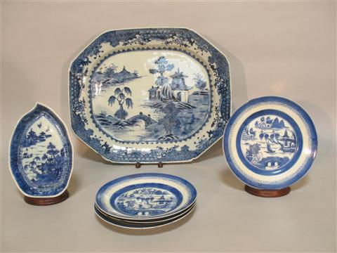 Appraisal: COLLECTION OF CANTON BLUE AND WHITE WARES Eighteenth th century