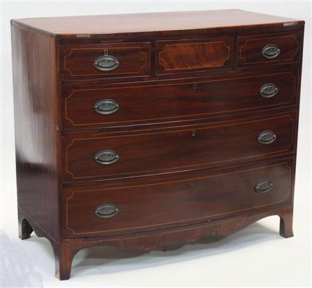 Appraisal: An early th century mahogany bow front chest with three