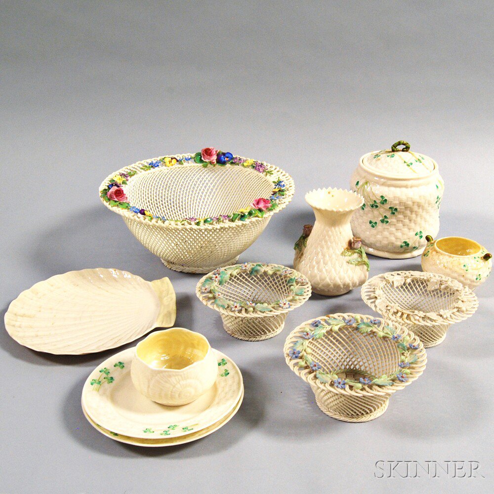 Appraisal: Eleven Mostly Belleek Items including a large Crown Staffordshire reticulated