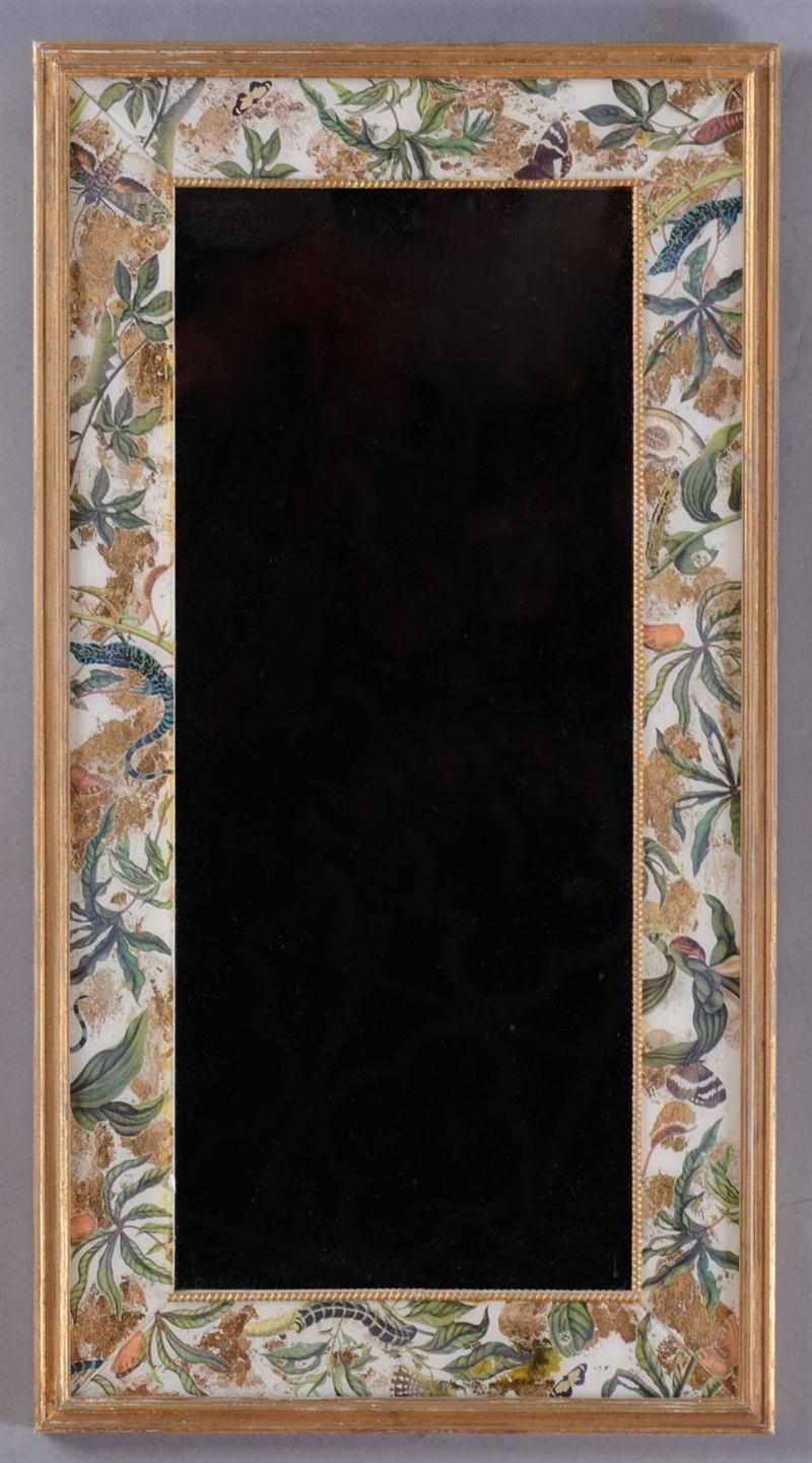 Appraisal: NEOCLASSICAL STYLE GILTWOOD AND REVERE ENGRAVING ON GLASS MIRROR The