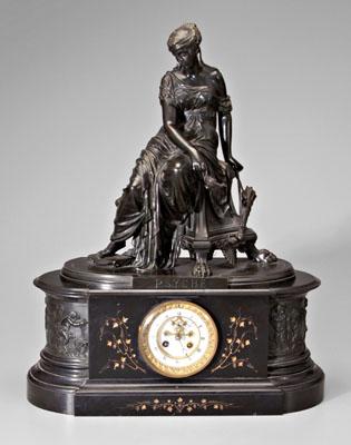 Appraisal: Bronze-mounted clock - in bronze pediment of seated Psyche holding