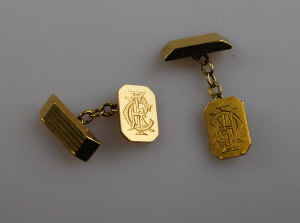 Appraisal: Pair of rectangular ct yellow gold cuff links with monogram