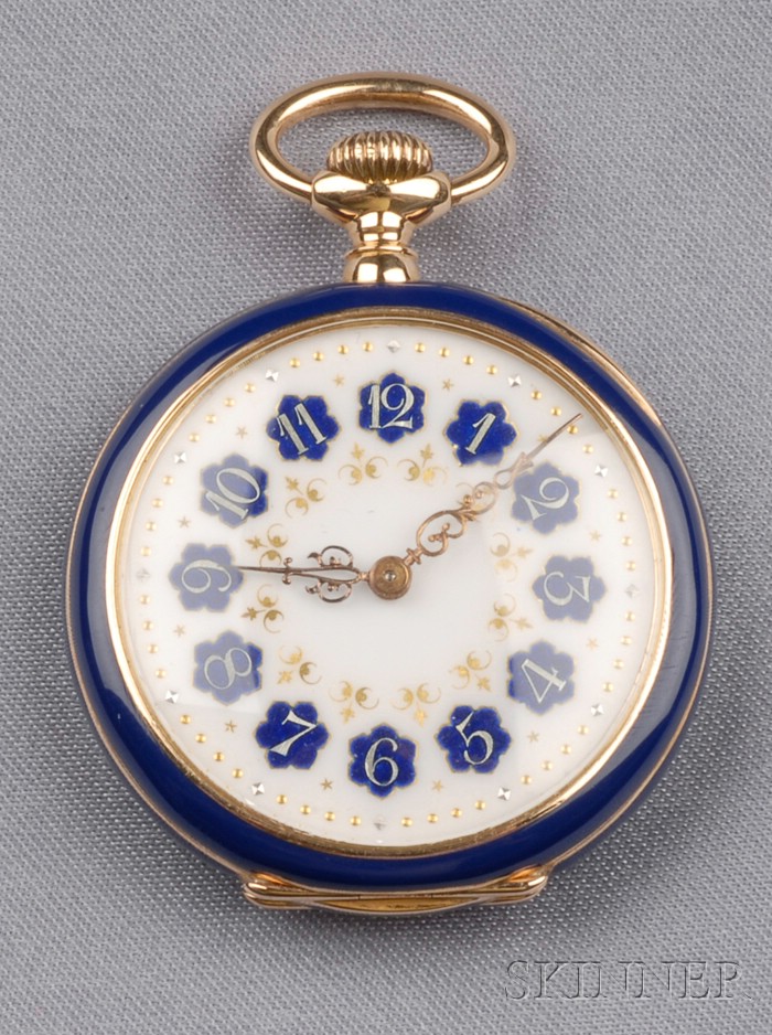 Appraisal: Antique kt Gold and Enamel Open Face Pendant Watch Shreve