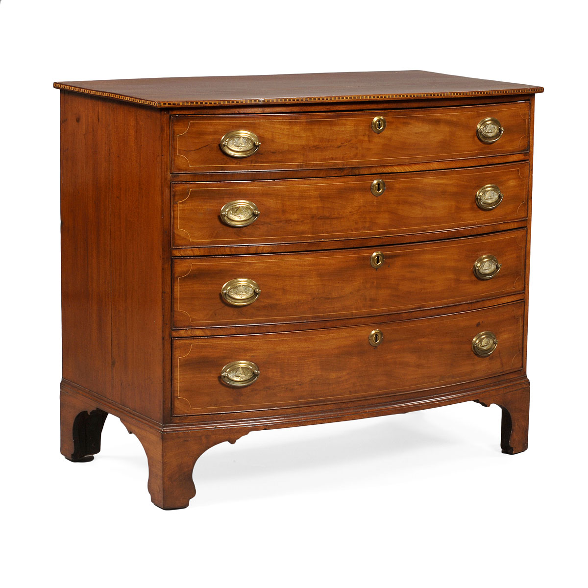 Appraisal: NEW ENGLAND CHIPPENDALE INLAID MAHOGANY AND CHERRY BOW FRONT CHEST