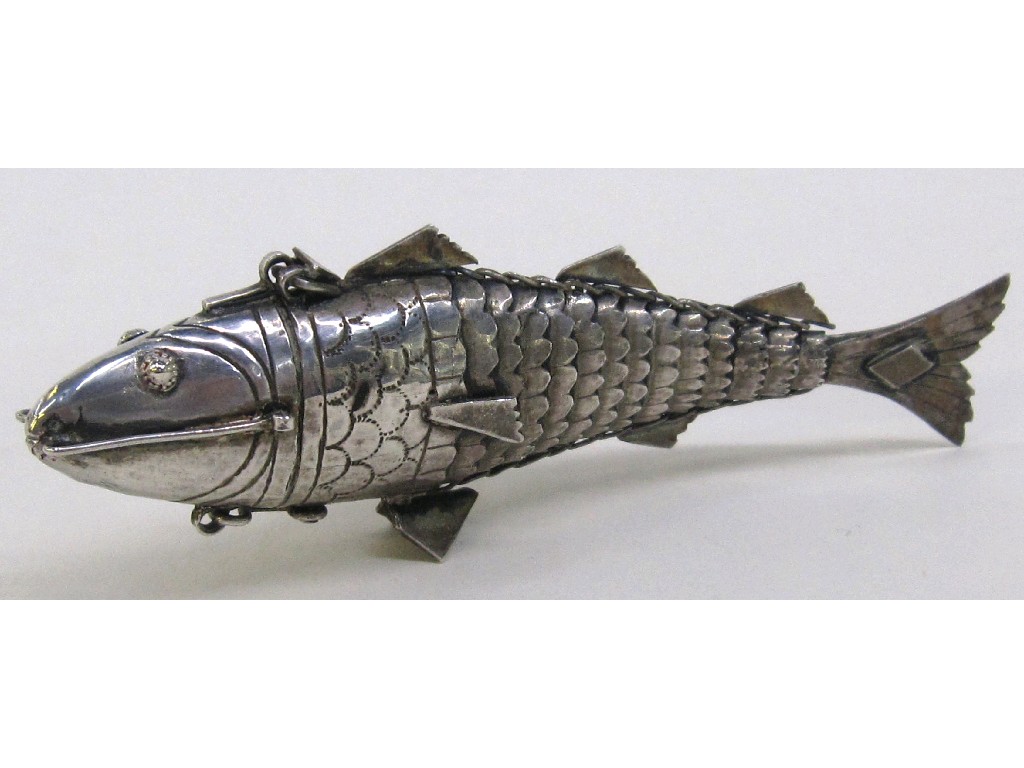 Appraisal: Silver spice box modelled as an articulated fish