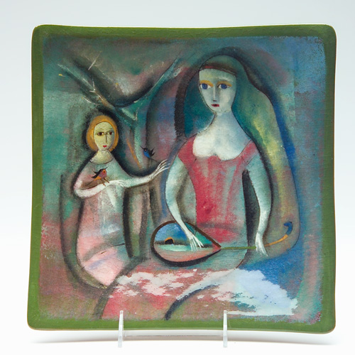 Appraisal: PILLIN Square charger painted with a woman playing the lute