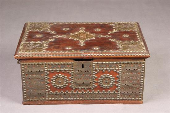 Appraisal: MIDDLE EASTERN BRASS-MOUNTED TRUNK Rectangular top with brass nailhead trim