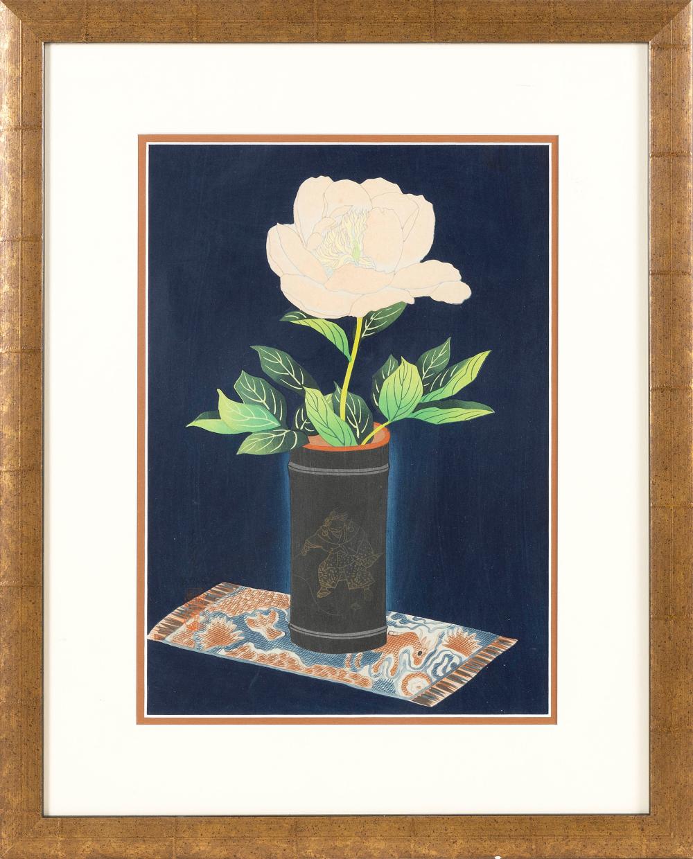 Appraisal: BAFUKO OHNO JAPAN - PEONY IN BAMBOO VASE WOODBLOCK PRINT