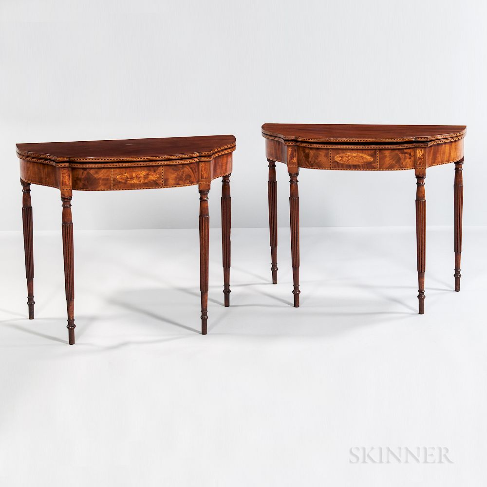 Appraisal: Pair of Mahogany and Mahogany Veneer Inlaid Card Tables Pair