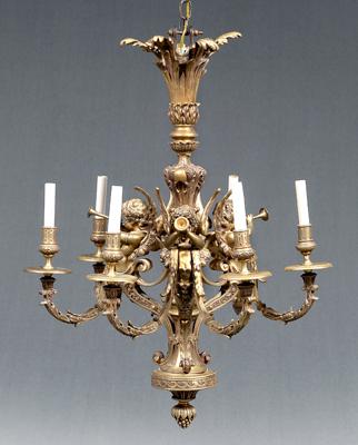 Appraisal: Louis XV style six arm chandelier heavily cast bronze central