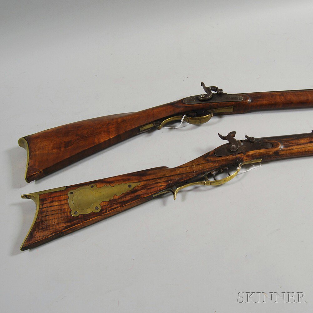 Appraisal: Two Kentucky-style Percussion Rifles maple stocks brass fittings octagonal barrels