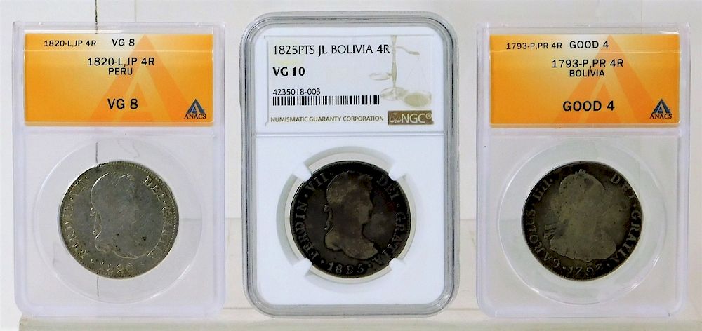 Appraisal: Peru Bolivia Silver Reale Coins ANACS NGC Peru Bolivia th