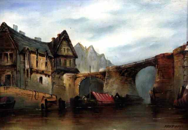 Appraisal: th Century English School Bridge Over a River signed ALVP