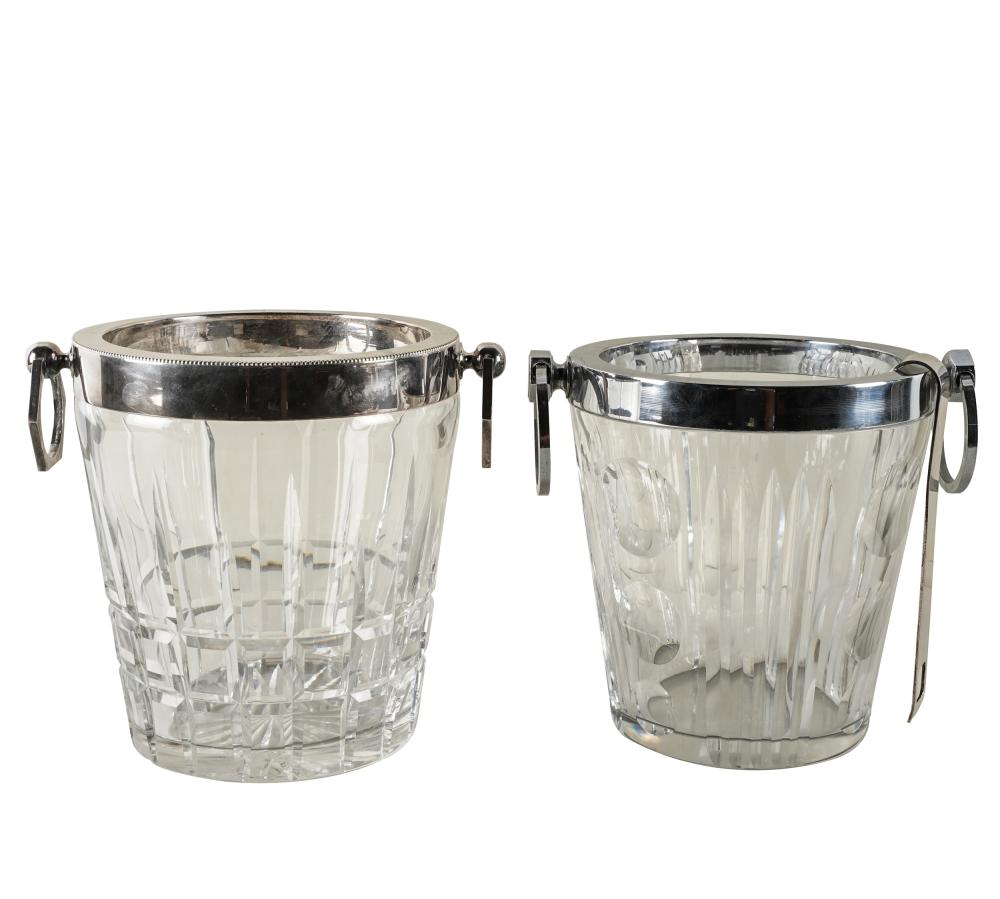 Appraisal: TWO SILVERPLATE CUT-GLASS ICE BUCKETSunsigned one with matching tongs Provenance