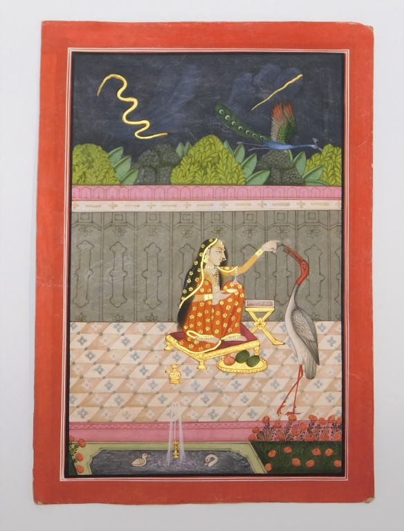 Appraisal: C INDIAN BUNDI SCHOOL QUEEN CRANE PAINTING India th CenturyDepicts