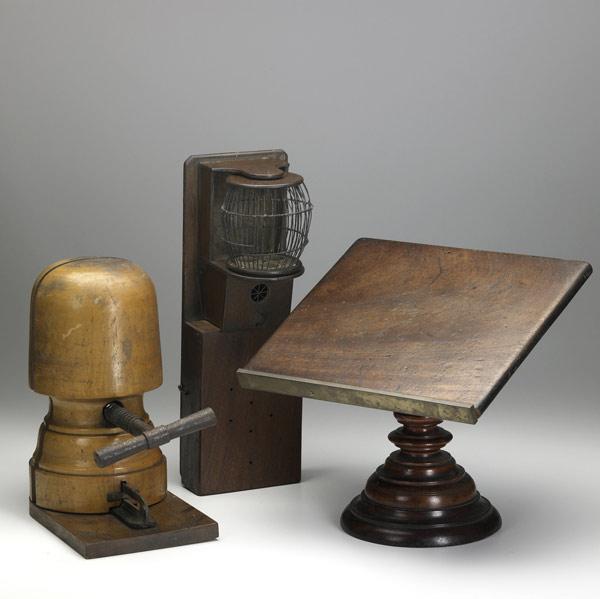 Appraisal: CONTINENTAL WOODENWARE Grouping includes reading lectern hat form and mouse